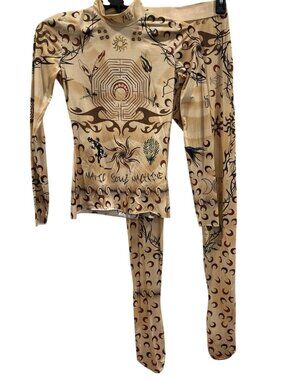 Marine Serre White Line Second Skin Tattoo Printed Top Legging Pants Set Size S